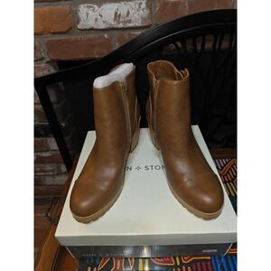 Sun + Stone Rowan Cognac Platform Clog Heel Ankle Boots Womens 8.5 NIB